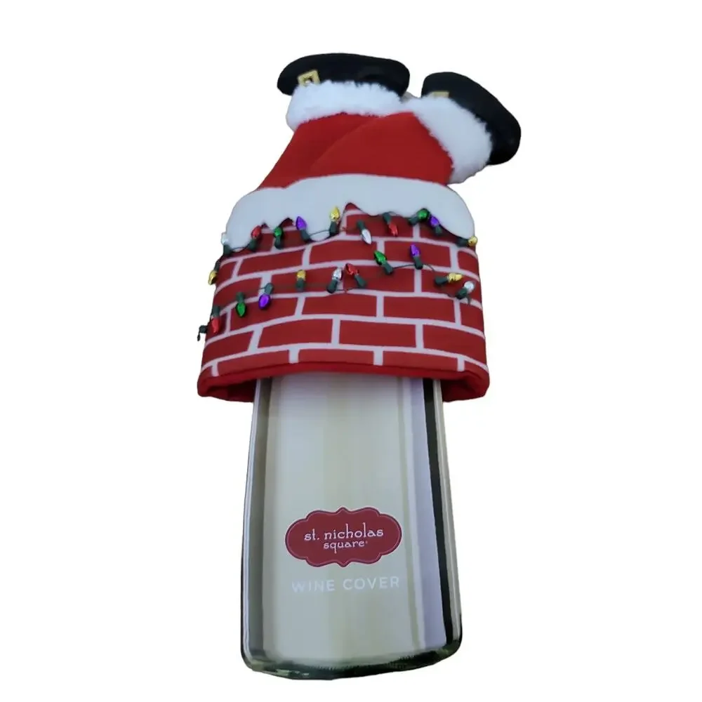 St. Nicholas Square Santa In Chimney Wine Topper, Wine Bottle Cover, Multicolor